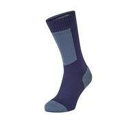 Sealskinz Waterproof Cold Weather Mid Length Sock with Hydrostop Chaussettes Unisexes pour Adultes, Navy Blue/Red, Large Mixte