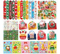 Seamart 97 Pièces Cadeau de Fête de Noël : 24 Slap Bracelet à Claquer, 7 Cartes de Vœux, 10 Tatouages Temporaires, 56 Autocollants