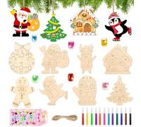 Seamart Decoration Noël Sapin Bois, 24Pcs Ornements pour activité Manuelle, Pendentif de Noël en Bois pour Kit Bricolage Enfant Activité, Deco Sapin