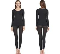 Seamless Elastic Thermal Inner Wear for Women, Ultra-Thin Crewneck Soft Elastic Self-Heating Thermal Inner Wear Set (Black,XL)