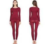 Seamless Elastic Thermal Inner Wear for Women, Ultra-Thin Crewneck Soft Elastic Self-Heating Thermal Inner Wear Set (Red,2XL)