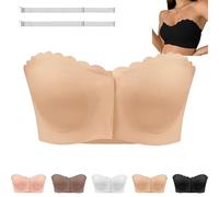 Seamless Front Closure Strapless Bandeau Bra - Non-Slip Front Hook Wavy Edge Tube Top Bralette for Women (Skin,TG)
