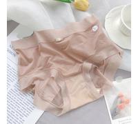 Seamless Ice Silk Panties Women Mid Waist Thin(Brown M)