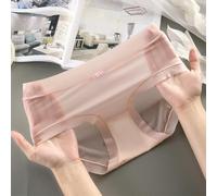Seamless Ice Silk Panties Women Mid Waist Thin(Pink L)