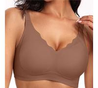 Seamless Scalloped Push-Up Bra, Sports Bras for Women Summer, Soft Comfortable, Supportive Wireless Push up Bras (Coffee,S)
