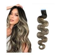 Seamless Tape in Hair Extensions, Bande de vague de corps longue dans l'extension de cheveux Balayage de cheveux humains brun foncé à brun châtain et blond platine Extensions de cheveux ondulés nature