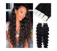 Seamless Tape in Hair Extensions, Bande de vague profonde dans les extensions de cheveux humains for les femmes noires Extensions de cheveux humains bouclés Extensions de bande double face colle de tr