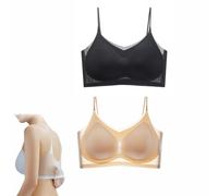 Seamless Ultra Thin Bra for Women, Breathable Cool Lightly Bra, Summer Comfortable Everyday Bra with Removable Pads (FR/ES, Alpha/Lettres, Moyen, Taille Normale, Taille Normale, Black+Skin)