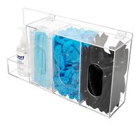 SEANADO Distributeur de désinfectant pour les mains et gants avec couvercle - Station d'hygiène en acrylique transparent pour montage mural ou comme présentoir de table avec 4 compartiments pour