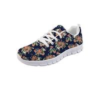 Seanative Chaussures de sport tendance pour femmes, confortables, avec lacets, en maille, plates, pour adolescentes, pour la randonnée, le tennis, les baskets d’entraînement, Motif roses - Rouge, 36