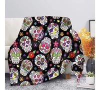 SEANATIVE Couverture légère super douce en flanelle, microfibre, couverture chaude et confortable avec impression de Sugar Skull pour salon et chambre à coucher - Grand