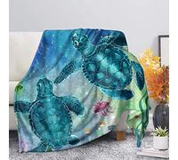 SEANATIVE Couverture polaire imprimée tortue de mer douillette en flanelle pour toutes les saisons, couverture légère pour chambre à coucher, dortoir, canapé et canapé - L