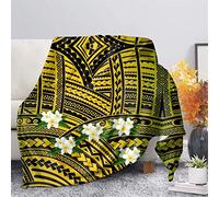 SEANATIVE Couverture réversible motif tribus polynésiennes Plumeria - Couverture douillette et pelucheuse pour salon, chambre, bureau, dortoir, taille 3XL