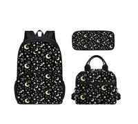 SEANATIVE Ensemble cartable léger pour adolescentes, filles, garçons, sac à dos mignon, sac à livres avec boîte à déjeuner pour la rentrée scolaire des enfants, Moon Star