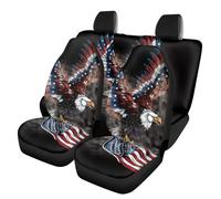 SEANATIVE Ensemble complet de housses de siège de voiture de style américain, motif drapeau américain avec aigle avant et banquette fendue, accessoire de décoration universel pour voitures, camions, berlines, SUV