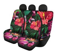 SEANATIVE Ensemble de 3 housses de siège de voiture à motif fleuri hibiscus rouge pour sièges avant et arrière, protège-sièges décoratifs, style hawaïen, universel