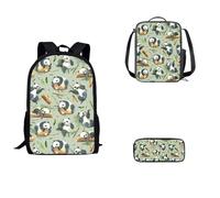 SEANATIVE Ensemble de 3 sacs à bandoulière pour enfants, adolescents, filles, garçons, sac à dos léger avec boîte à déjeuner et trousse à stylos, panda, Taille unique