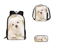 SEANATIVE Ensemble de 3 sacs à bandoulière pour enfants, adolescents, filles, garçons, sac à dos léger avec boîte à déjeuner et trousse à stylos, Adorable chien., Taille unique