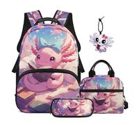 SEANATIVE Ensemble de 4 pièces avec sac à dos pour enfants avec sac à déjeuner, Axolotl arc bleu, Sac à dos tyrolien