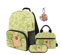 SEANATIVE Ensemble de 4 pièces avec sac à dos pour enfants avec sac à déjeuner, Capybara vert, Sac à dos tyrolien
