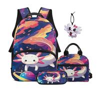 SEANATIVE Ensemble de 4 sacs à dos d'école pour enfants de 9 à 12 ans, Axolotl coloré, Sac à dos tyrolien