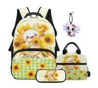 SEANATIVE Ensemble de 4 sacs à dos d'école pour enfants de 9 à 12 ans, Axolotl de tournesol, Sac à dos tyrolien