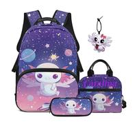 SEANATIVE Ensemble de 4 sacs à dos d'école pour enfants de 9 à 12 ans, Galaxy Axolotl, Sac à dos tyrolien