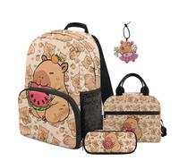 SEANATIVE Ensemble de 4 sacs à dos d'école pour enfants de 9 à 12 ans, Pastèque Capybara, Sac à dos tyrolien