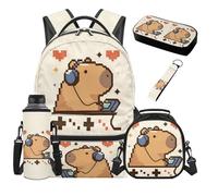 SEANATIVE Ensemble de 5 sacs à dos pour enfants avec sac à déjeuner isotherme Motif dessin animé, Adorable Capybara, Sac à dos tyrolien