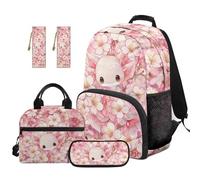 SEANATIVE Ensemble de 5 sacs à dos pour enfants de 9 à 12 ans avec sac à déjeuner, Adorable Axolotl., Sac à dos tyrolien