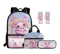 SEANATIVE Ensemble de 5 sacs à dos pour enfants, sac d'école léger de 43,2 cm pour filles, Axolotl arc-en-ciel, Sac à dos tyrolien