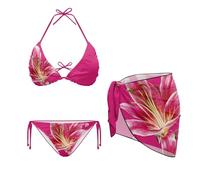 SEANATIVE Ensemble de bikini 3 pièces pour femme - Dos nu - Triangle - Maillot de bain coquin avec cache-maillot de bain - Sarong de plage d'été, Fleur de lys., S