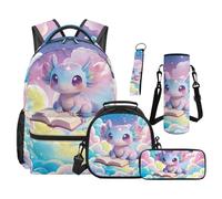 SEANATIVE Ensemble sac à dos 43,2 cm avec sac à déjeuner et trousse à crayons, Axolotl de dessin animé, Sac à dos tyrolien