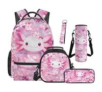 SEANATIVE Ensemble sac à dos 43,2 cm avec sac à déjeuner et trousse à crayons, Axolotl en fleurs de cerisier, Sac à dos tyrolien