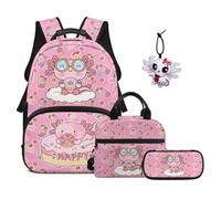 SEANATIVE Ensemble sac à dos de 43,2 cm pour enfants de 9 à 12 ans avec boîte à déjeuner 4 pièces, Axolotl de dessin animé, Sac à dos tyrolien