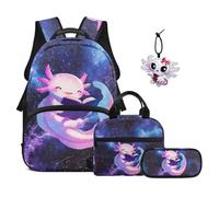 SEANATIVE Ensemble sac à dos de 43,2 cm pour enfants de 9 à 12 ans avec boîte à déjeuner 4 pièces, Galaxy Axolotl, Sac à dos tyrolien