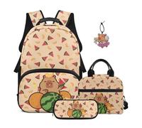 SEANATIVE Ensemble sac à dos de 43,2 cm pour enfants de 9 à 12 ans avec boîte à déjeuner 4 pièces, Imprimé Capybara de dessin animé, Sac à dos tyrolien