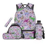 SEANATIVE Ensemble sac à dos pour 9-12 ans 5 pièces avec sac à déjeuner, Dinosaure - Vert, Sac à dos tyrolien