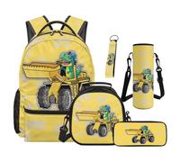SEANATIVE Ensemble sac à dos pour enfants de 9 à 12 ans 5 pièces avec sac à déjeuner isotherme, Dinosaure camion dessin animé, Sac à dos tyrolien