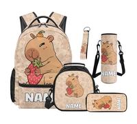 SEANATIVE Ensemble sac à dos pour enfants de 9 à 12 ans, 5 pièces avec sac à déjeuner isotherme et trousse à crayons, Capybara aux fraises, Sac à dos tyrolien