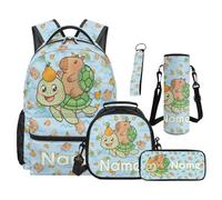 SEANATIVE Ensemble sac à dos pour enfants de 9 à 12 ans, 5 pièces avec sac à déjeuner isotherme et trousse à crayons, Tortue Capybara, Sac à dos tyrolien