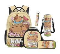 SEANATIVE Ensemble sac à dos pour enfants de 9 à 12 ans, 5 pièces avec sac à déjeuner isotherme et trousse à crayons, Imprimé Capybara, Sac à dos tyrolien