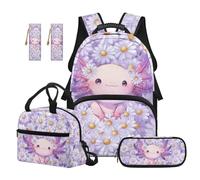 SEANATIVE Ensemble sac à dos pour enfants de 9 à 12 ans, sac à dos 5 pièces avec sac à déjeuner isotherme, Daisy Axolotl, Sac à dos tyrolien
