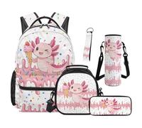 SEANATIVE Ensemble sac à dos pour enfants de 9 à 12 ans, sac à livres léger avec sac à déjeuner isotherme, Axolotl de crème glacée, Sac à dos tyrolien