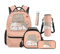 SEANATIVE Ensemble sac à dos pour enfants de 9 à 12 ans, sac à livres léger avec sac à déjeuner isotherme, Chat mignon, Sac à dos tyrolien