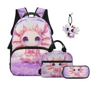 SEANATIVE Ensemble sac à dos pour filles mignon grande capacité 43,2 cm, Axolotl Fleur de Cerisier Violet, Sac à dos tyrolien