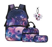 SEANATIVE Ensemble sac à dos pour filles mignon grande capacité 43,2 cm, Axolotl papillon galaxie, Sac à dos tyrolien