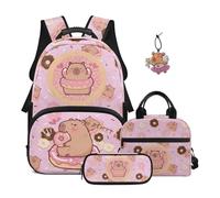 SEANATIVE Ensemble sac à dos pour filles mignon grande capacité 43,2 cm, Capybara rose, Sac à dos tyrolien