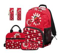 SEANATIVE Ensemble sac à dos pour garçons de 9 à 12 ans, 43,2 cm, sac d'école 5 pièces avec boîte à déjeuner, Marguerite coccinelle rouge, Sac à dos tyrolien