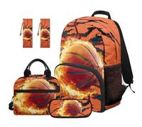 SEANATIVE Ensemble sac à dos pour garçons de 9 à 12 ans, 43,2 cm, sac d'école 5 pièces avec boîte à déjeuner, Basketball cool, Sac à dos tyrolien